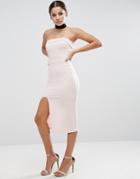Asos Strapless Midi Bodycon With Curved Splits - Beige