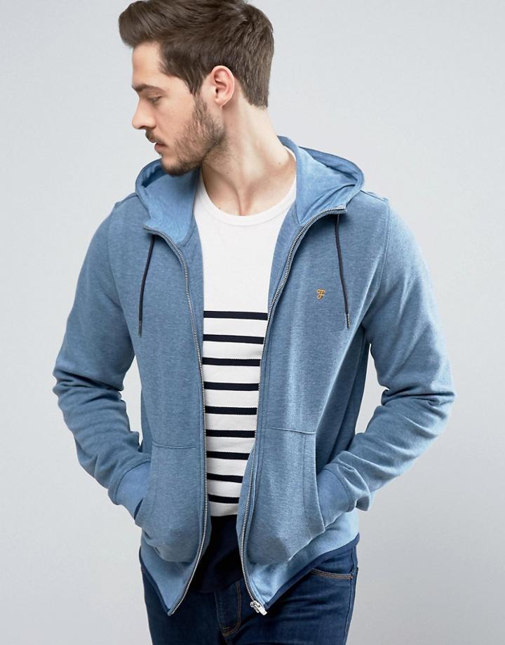 Farah Hicks Zipthru Hoodie Tipped Slim Fit In Blue Marl - Blue
