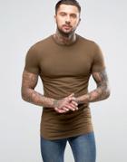 Asos Super Longline Muscle T-shirt In Beige With Curved Hem - Beige