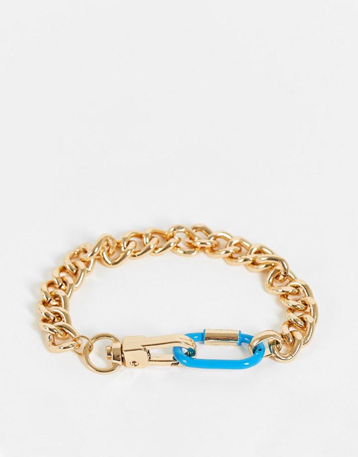 Topshop Blue Link Chain Bracelet In Gold-silver