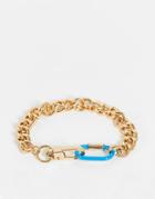 Topshop Blue Link Chain Bracelet In Gold-silver