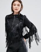 Blank Nyc Fringe Leather Jacket - Black