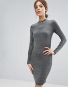 Y.a.s Shimmer Bodycon Long Sleeved Dress - Silver