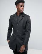 Selected Wool Mix Herringbone Overcoat - Black