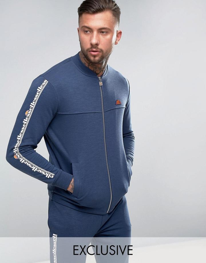 Ellesse Jersey Bomber Jacket With Sleeve Print - Navy