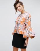Asos Occasion Jacket With Fluted Sleeve In Jacquard - Multi