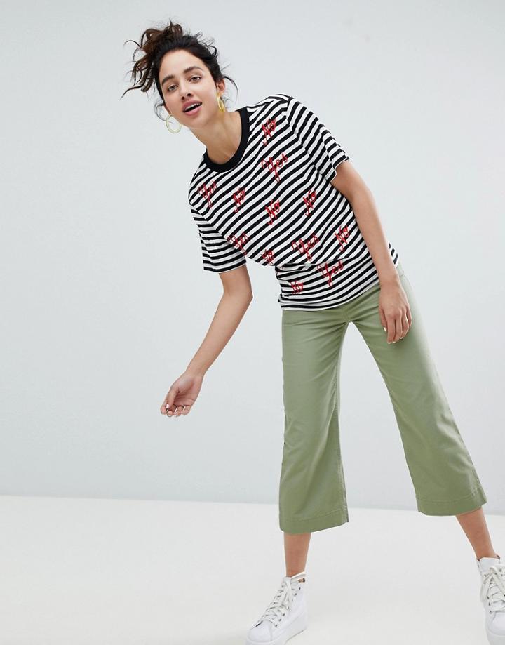 Monki Cropped Wide Leg Pants In Khaki - Green