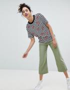Monki Cropped Wide Leg Pants In Khaki - Green