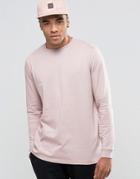 Asos Relaxed Longline Long Sleeve T-shirt In Pink - Pink