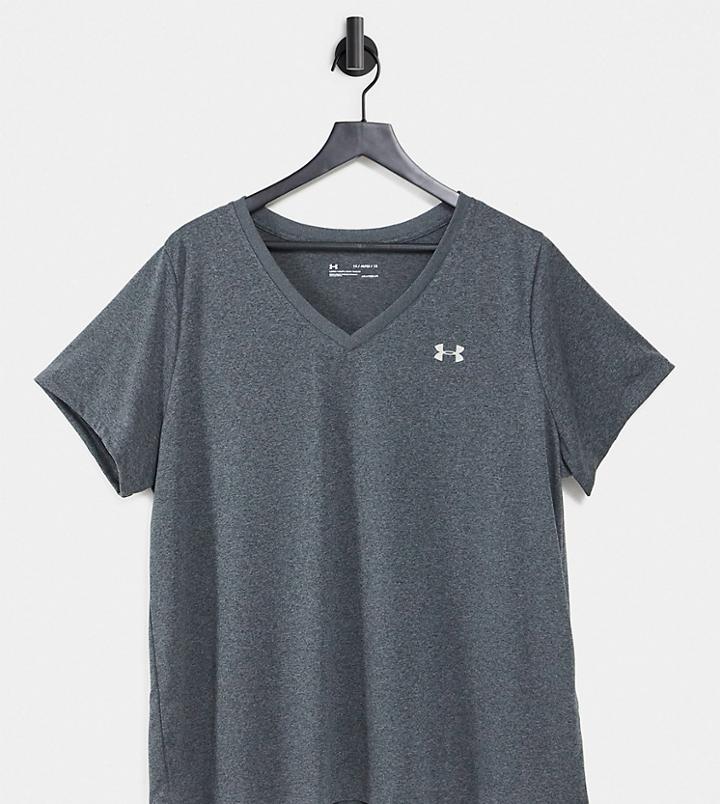 Under Armour Plus Training Tech V Neck T-shirt In Gray-grey