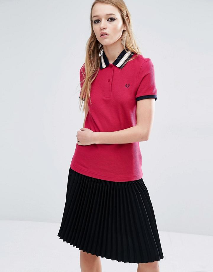 Fred Perry Stripe Collar Polo Shirt - Pink