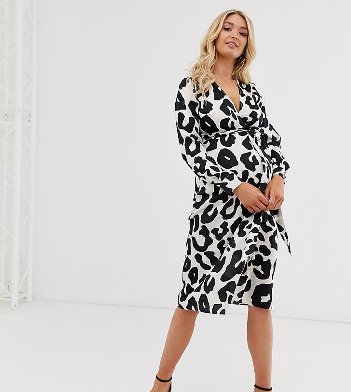 Asos Design Maternity Button Through Midi Dress In Abstract Animal Print - Multi