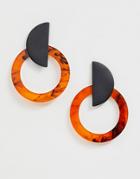 Asos Design Earrings In Matte Black And Tortoiseshell Resin - Multi