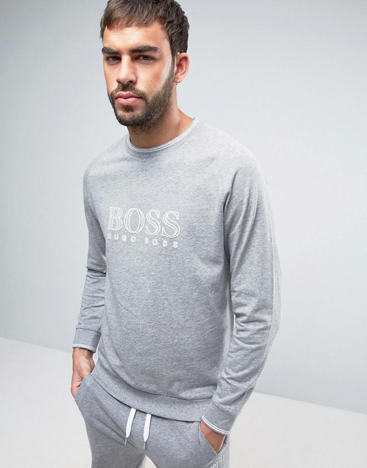 Boss By Hugo Boss Crew Neck Sweat Top With Logo - Gray