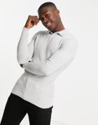 Asos Design Lightweight Cable Knit Polo Sweater In Light Gray-grey