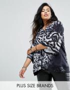 Religion Plus V Neck Sweat Top In Animal Print - Black