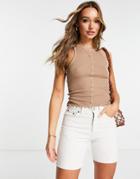 Topshop Premium Basic Contrast Seam Frill Racer Tank Top In Beige-brown