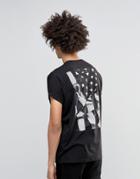 Asos Super Oversized T-shirt With Flag Back Print And Roll Sleeve - Black