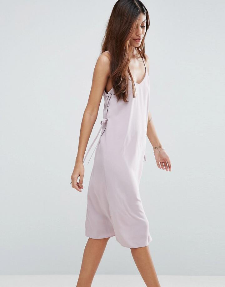 Asos Midi Cami Dress With Eyelet Detail - Purple