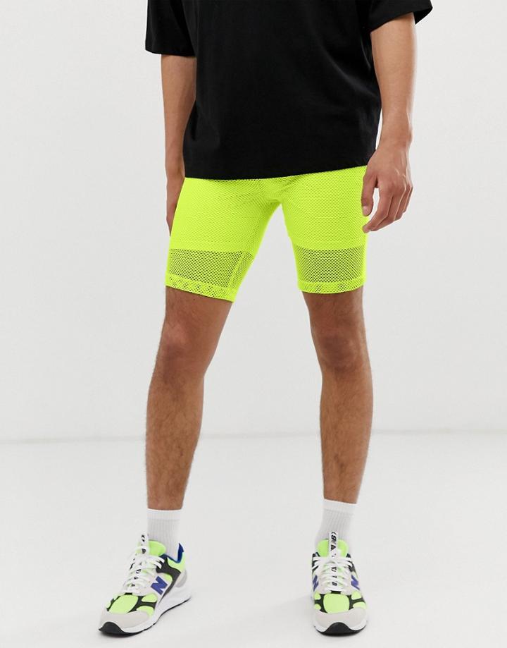 Asos Design Jersey Shorts With Mesh In Bright Lime - Green