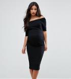 Asos Design Maternity Bardot Dress With Half Sleeve - Black
