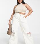 Missguided Plus Recycled Busted Wide Leg Jean In Cream-white
