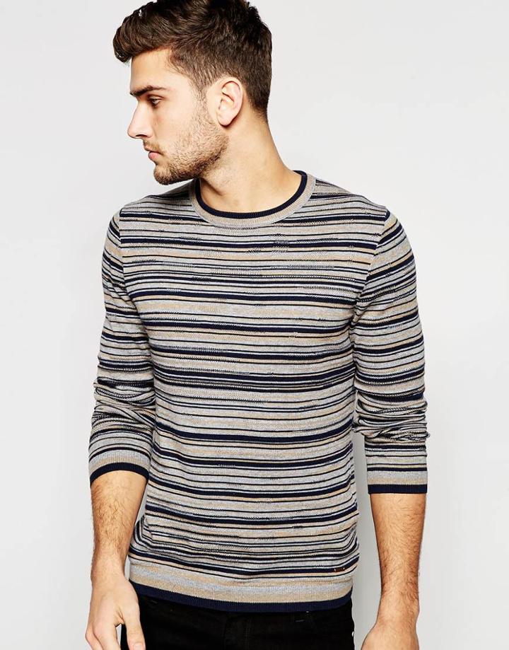 Boss Orange Sweater With Multi Stripe - Gray