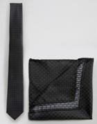 Selected Black Dotted Tie And Pocket Square - Black