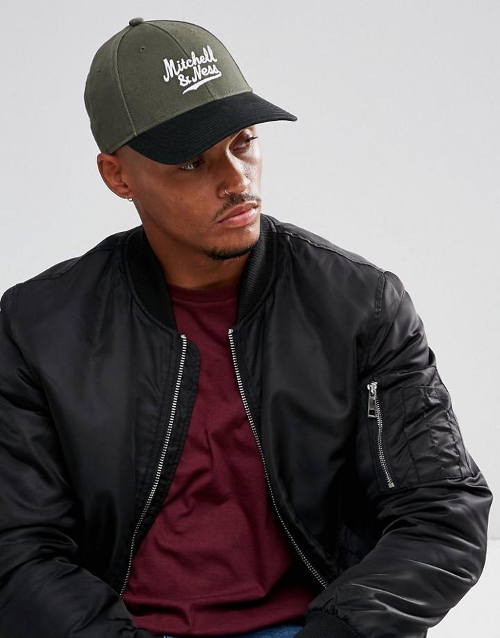 Mitchell & Ness 2 Tone Wordmark Adjustable Baseball Cap - Green