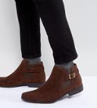 Asos Wide Fit Chelsea Boots In Brown Faux Suede With Strap Detail - Brown