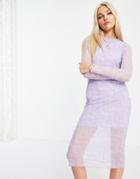 Asos Design Mesh Long Sleeve Midi Dress In Purple Swirl Print