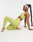 South Beach Ribbed High Waist Leggings In Olive Green