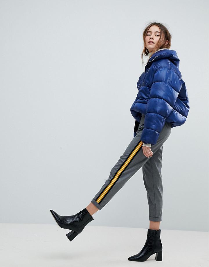 Bershka Yellow Side Stripe Plain Pants - Gray