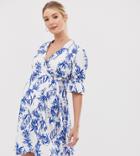 Influence Maternity Wrap Front Dress In Porcelain Floral Print - White