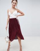 Asos Design Plisse Pleated Wrap Midi Skirt - Red