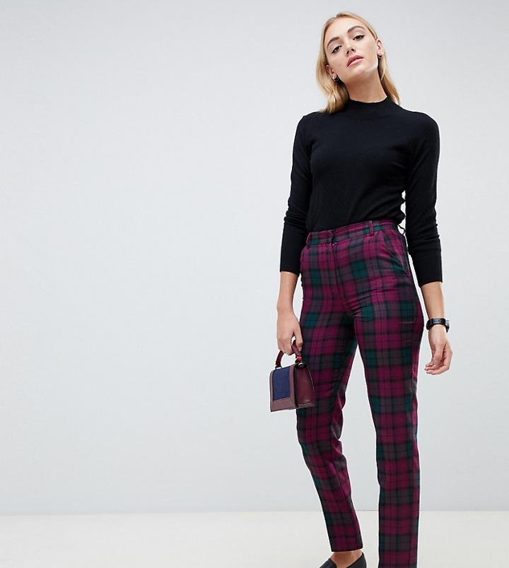 Asos Design Tall Slim Cigarette Pants In Purple Check-multi