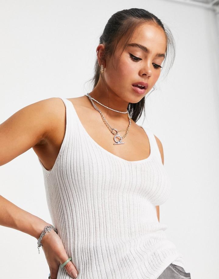 Only Rib Tank With Scoop Neck In Cream-white