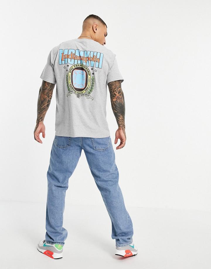 Topman Oversized T-shirt With Indianapolis Front And Back Print In Gray Heather-grey