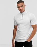 Asos Design Muscle Fit Knitted T-shirt With Half Zip In White - White