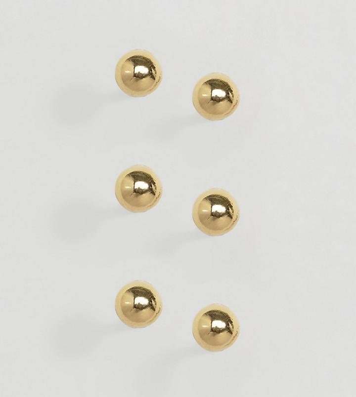 Asos Design Sterling Silver Pack Of 3 Ball Stud Earrings - Gold
