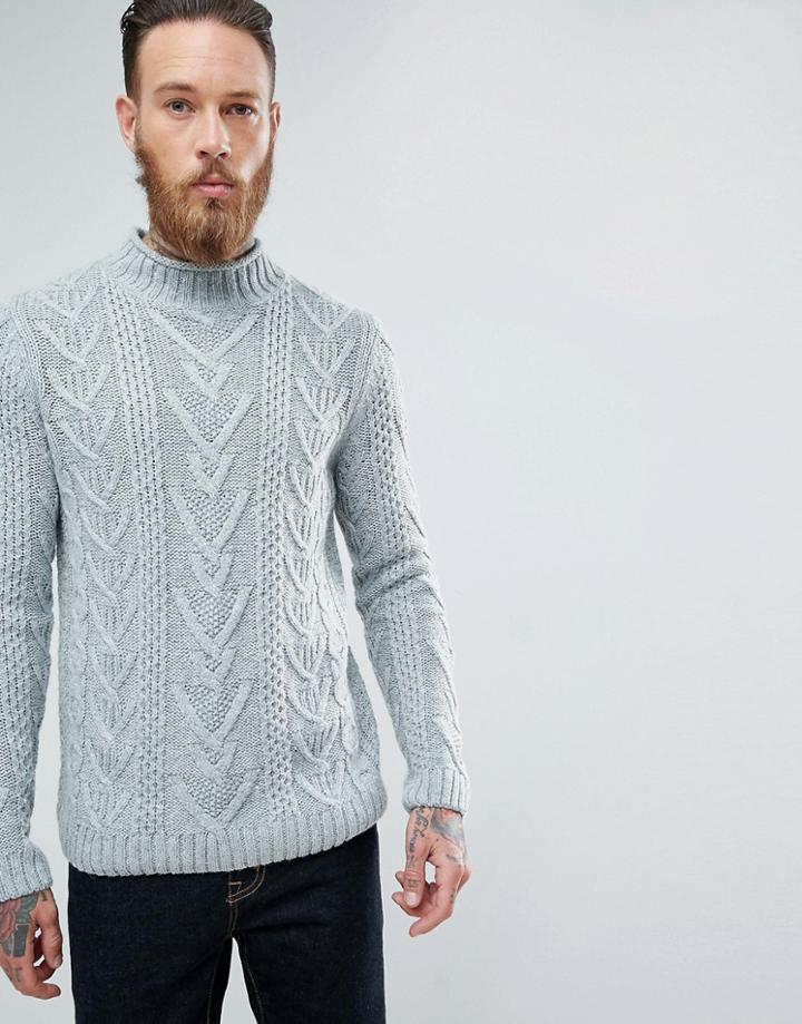 Asos Cable Knit Sweater In Steel Blue - Blue
