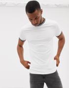 Asos Design Muscle Fit T-shirt With Tipping In White - White