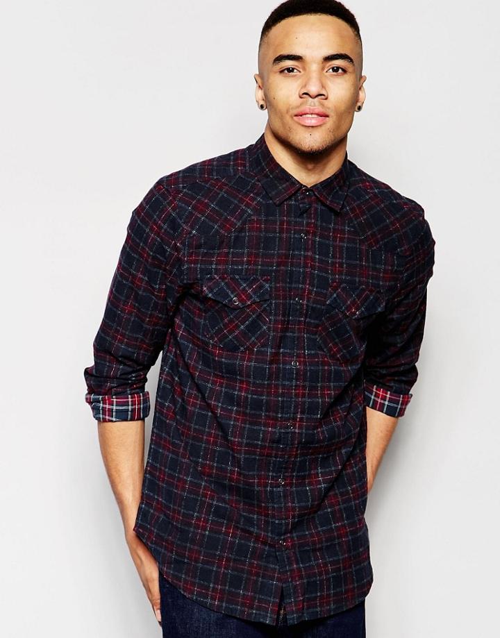 New Look Check Shirt In Indigo In Regular Fit - Navy