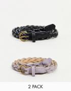 Svnx 2 Pack Belts In Black And Lilac-multi