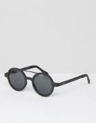 Komono Vivien Round Sunglasses With Double Brow In Matte Black - Black