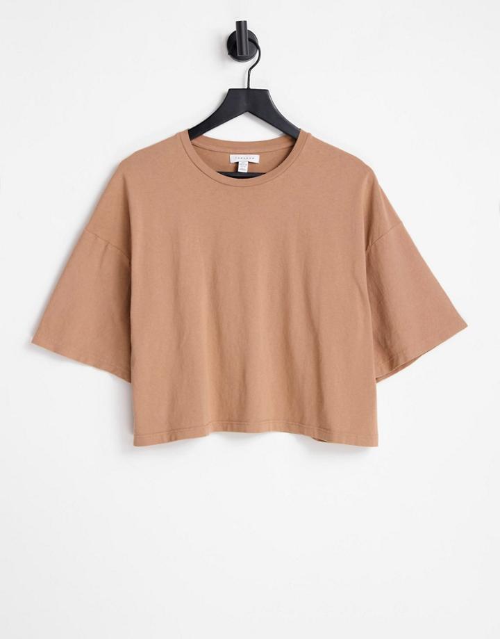 Topshop Short Sleeve Boxy T-shirt In Camel-neutral