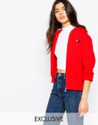 Fila Oversized Zip Front Hoodie With Small Logo - Red