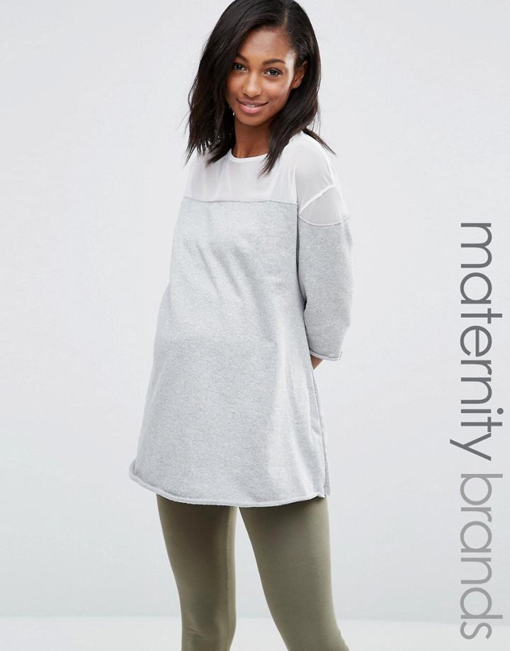 Bluebelle Maternity Lounge Raw Edge Mesh Insert Sweatshirt - Gray