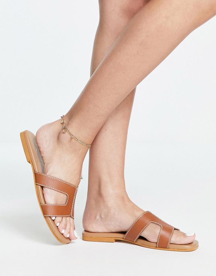 Accessorize Leather Flat Sandals In Tan-brown