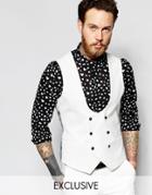 Noose & Monkey Double Breasted Vest With Stretch In Super Skinny Fit - White